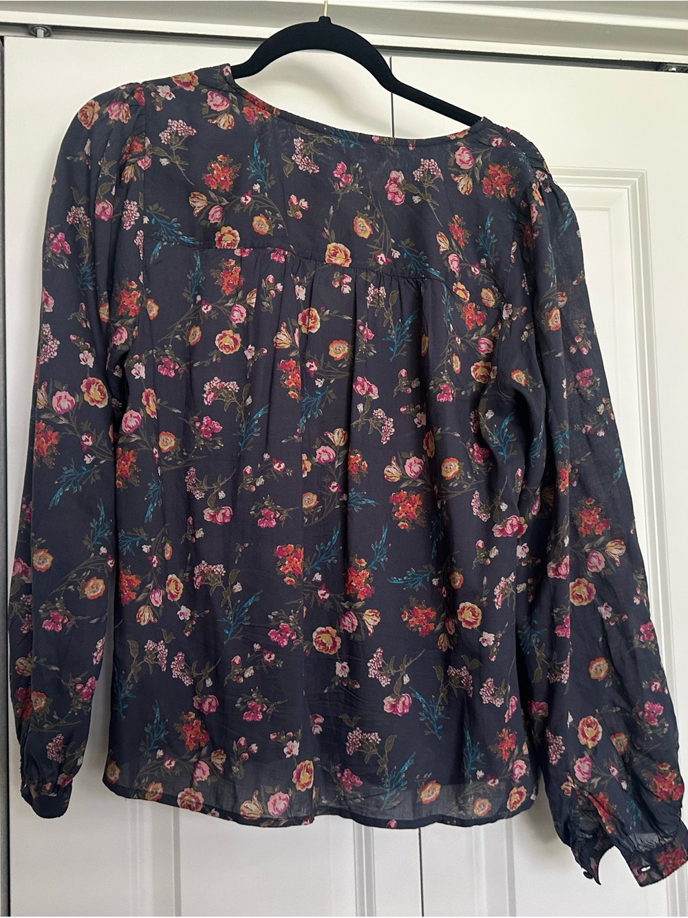 Lucky Brand Navy Sheer Floral Long-Sleeve Blouse